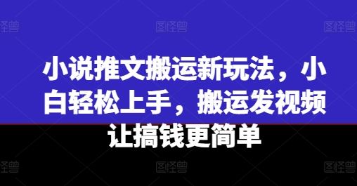 小说推文搬运新玩法，小白轻松上手，搬运发视频让搞钱更简单-木子聊项目