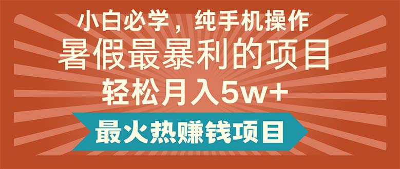 （11583期）小白必学，纯手机操作，暑假最暴利的项目轻松月入5w+最火热赚钱项目-木子聊项目