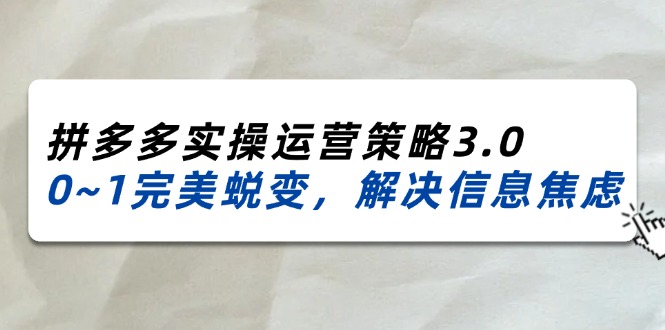 (11658期)2024_2025拼多多实操运营策略3.0,0~1完美蜕变,解决信息焦虑(38节)-木子聊项目