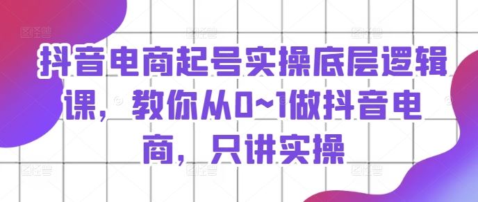 抖音电商起号实操底层逻辑课，教你从0~1做抖音电商，只讲实操-木子聊项目