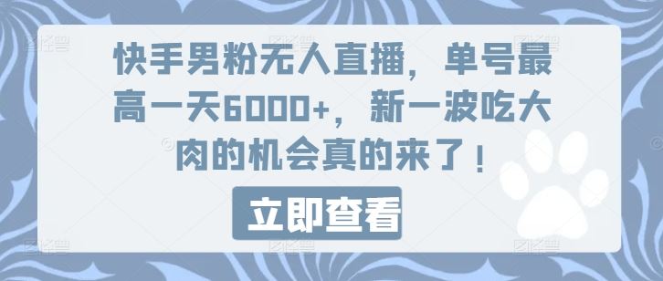 快手男粉无人直播，单号最高一天6000+，新一波吃大肉的机会真的来了-木子聊项目