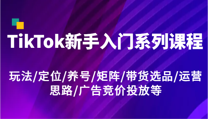 TikTok新手入门系列课程,玩法/定位/养号/矩阵/带货选品/运营思路/广告竞价投放等-木子聊项目