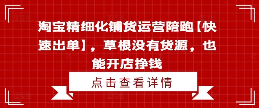 淘宝精细化铺货运营陪跑【快速出单】,草根没有货源,也能开店挣钱-木子聊项目