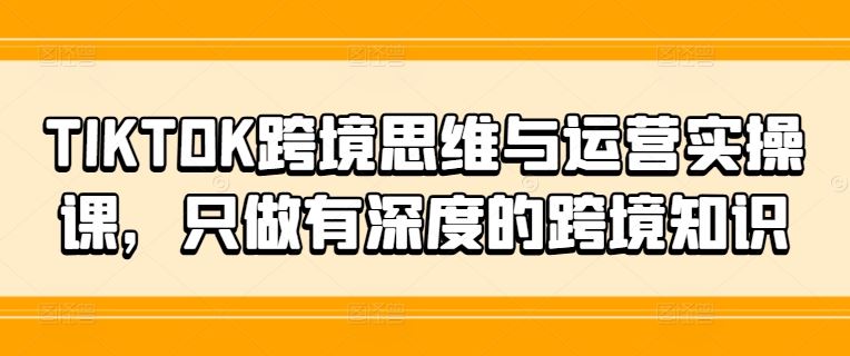 TIKTOK跨境思维与运营实操课，只做有深度的跨境知识-木子聊项目