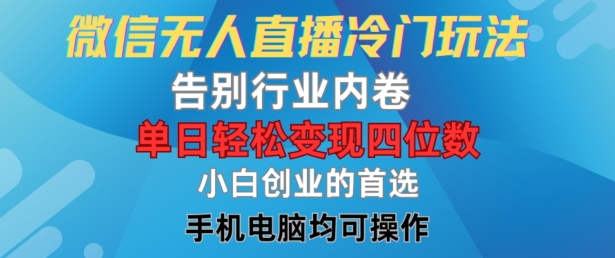 微信无人直播冷门玩法，告别行业内卷，单日轻松变现四位数，小白的创业首选-木子聊项目
