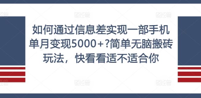 如何通过信息差实现一部手机单月变现5000+?简单无脑搬砖玩法,快看看适不适合你【揭秘】-木子聊项目