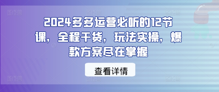 2024多多运营必听的12节课，全程干货，玩法实操，爆款方案尽在掌握-木子聊项目