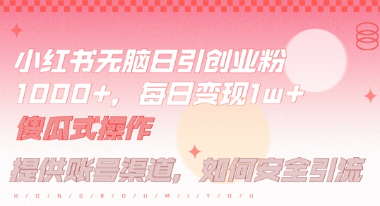 小红书无脑每日引流创业粉500+，小白每天只花半小时，躺赚长尾收益【揭秘】-木子聊项目