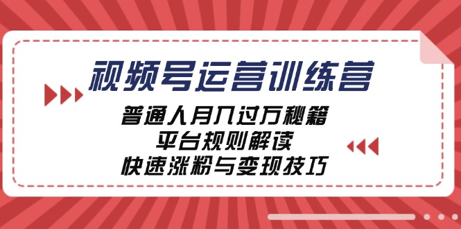 视频号运营训练营:普通人月入过万秘籍,平台规则解读,快速涨粉与变现-木子聊项目