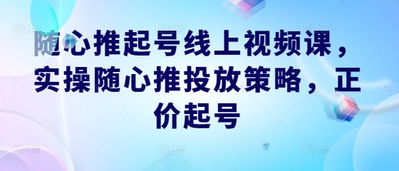 随心推起号线上视频课，实操随心推投放策略，正价起号-木子聊项目