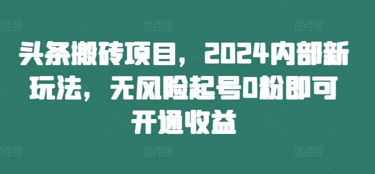 头条搬砖项目，2024内部新玩法，无风险起号0粉即可开通收益-木子聊项目