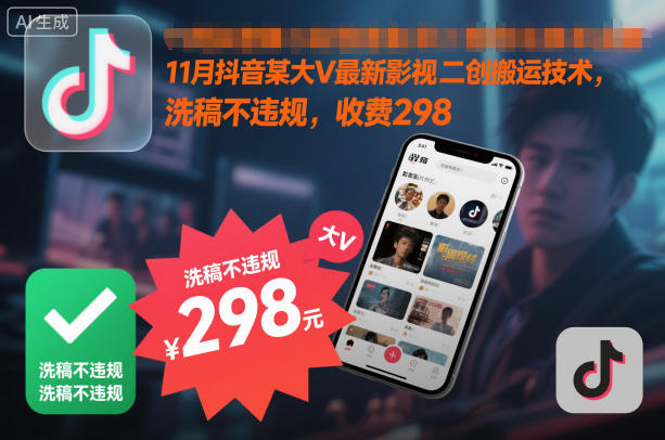 11月抖音某大V最新影视二创搬运技术，洗稿不违规，收费298-木子聊项目