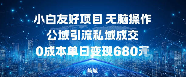 小白友好项目，无脑操作，公域引流私域成交，0成本单日变现680米-木子聊项目