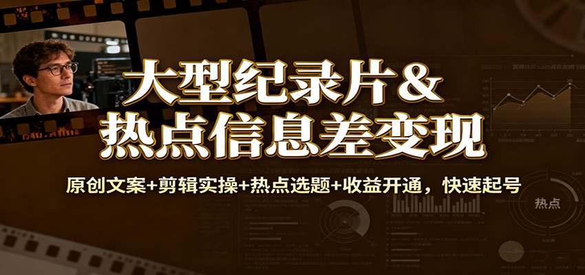 大型纪录片&热点信息差变现：原创文案+剪辑实操+热点选题+收益开通，快速起号-木子聊项目