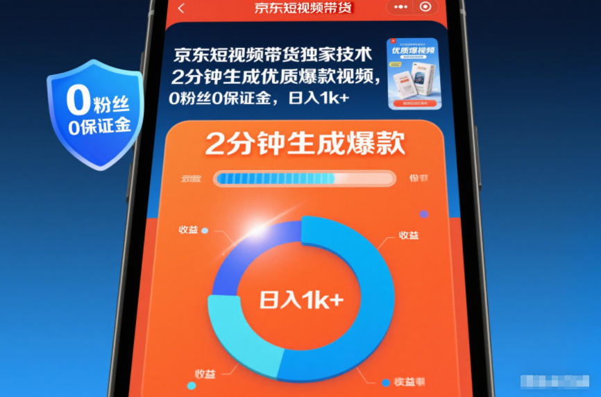 京东短视频带货独家技术，2分钟生成一条优质爆款视频，0粉丝0保证金，日入1k+【揭秘】-木子聊项目
