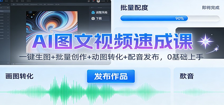 AI图文视频速成课：一键生图+批量创作+动图转化+配音发布，0基础上手-木子聊项目