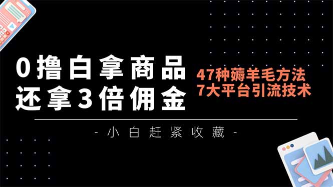 0撸白拿商品，还拿3倍佣金，47种薅羊毛方法，7大平台全方位引流技术教学，精专月入过万-木子聊项目