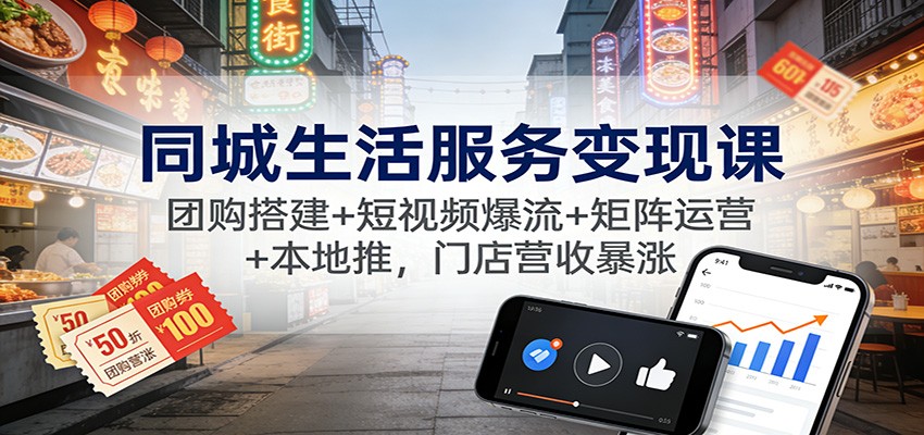 同城生活服务变现课：团购搭建+短视频爆流+矩阵运营+本地推，门店营收暴涨-木子聊项目