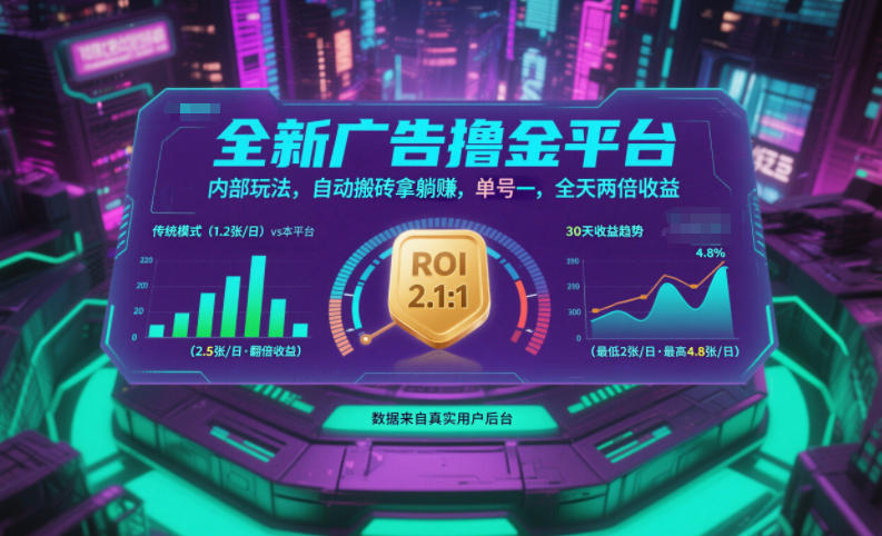 全新广告撸金平台，内部玩法，自动搬砖拿躺賺，单号一天保底2张+，全天两倍收益【揭秘】-木子聊项目