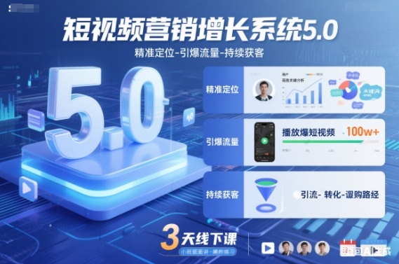 短视频营销增长系统5.0，精准定位-引爆流量-持续获客，3天线下课(音频+图片)-木子聊项目