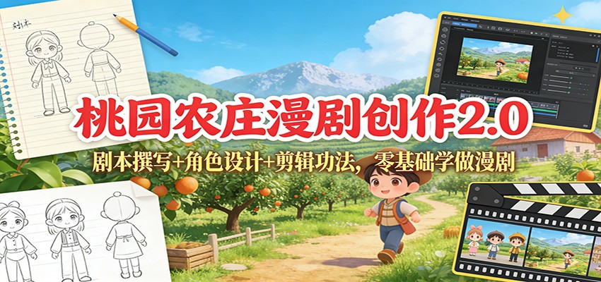 桃园农庄漫剧创作2.0：剧本撰写+角色设计+剪辑功法，零基础学做漫剧-木子聊项目