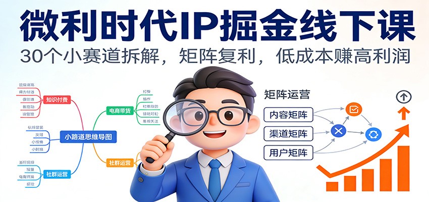 微利时代IP掘金线下课：30个小赛道拆解，矩阵复利，低成本赚高利润-木子聊项目