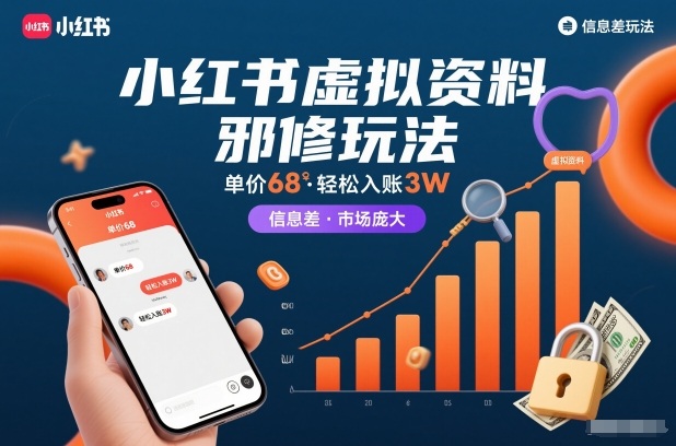 小红书虚拟资料邪修玩法，单价68，轻松入账3W，信息差玩法，市场庞大-木子聊项目