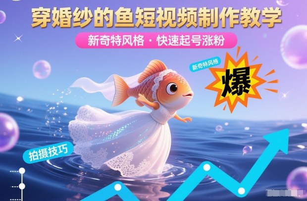 穿婚纱的鱼短视频制作教学，新奇特风格，快速起号涨粉-木子聊项目