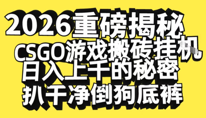 2026开年重磅解密，CSGO游戏搬砖挂G日入1k+的秘密，把倒狗的底裤扒干【揭秘】-木子聊项目