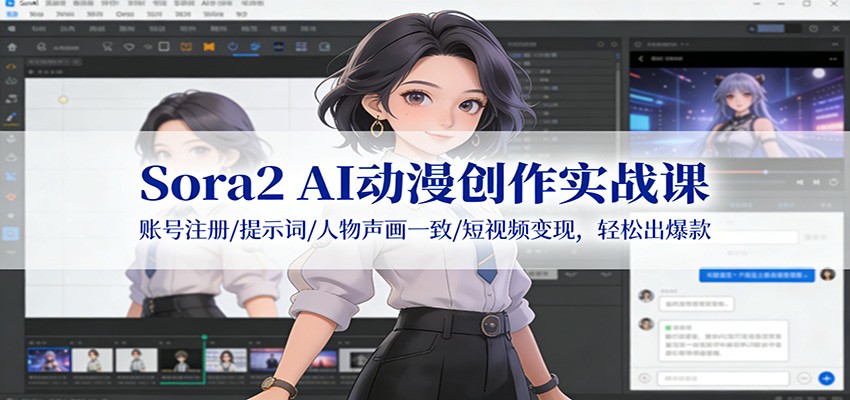 Sora2 AI动漫创作实战课：账号注册/提示词/人物声画一致/短视频变现，轻松出爆款-木子聊项目