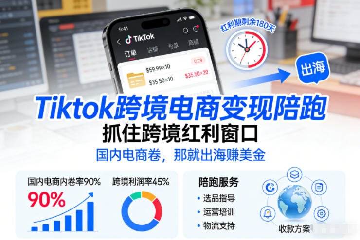 Tiktok跨境电商变现陪跑，抓住跨境红利窗口，国内电商卷，那就出海賺美金-木子聊项目