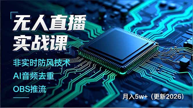 无人直播实战课，非实时防风技术、AI音频去重、OBS推流，建立技术壁垒，月入5w+(更新2026-木子聊项目