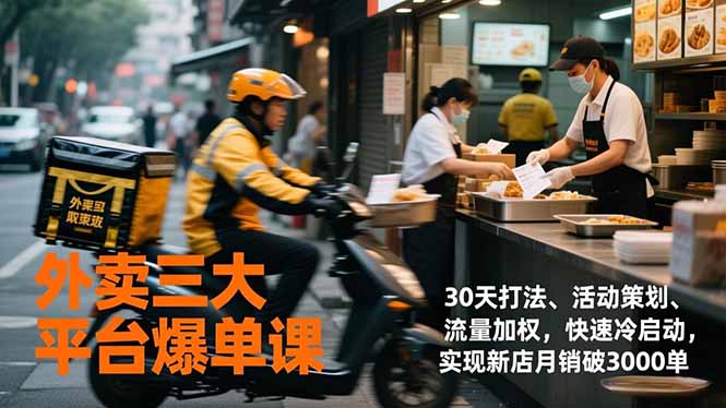 外卖三大平台爆单课，30天打法、活动策划、流量加权，快速冷启动，实现新店月销破3000单-木子聊项目