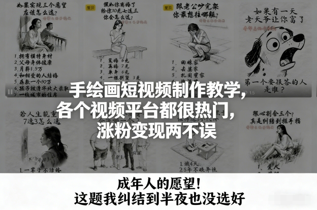 手绘画短视频制作教学，各个视频平台都很热门，涨粉变现两不误-木子聊项目