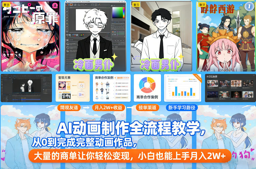 AI动画制作全流程教学，从0到完成完整动画作品，大量的商单让你轻松变现，小白也能上手月入2W+-木子聊项目