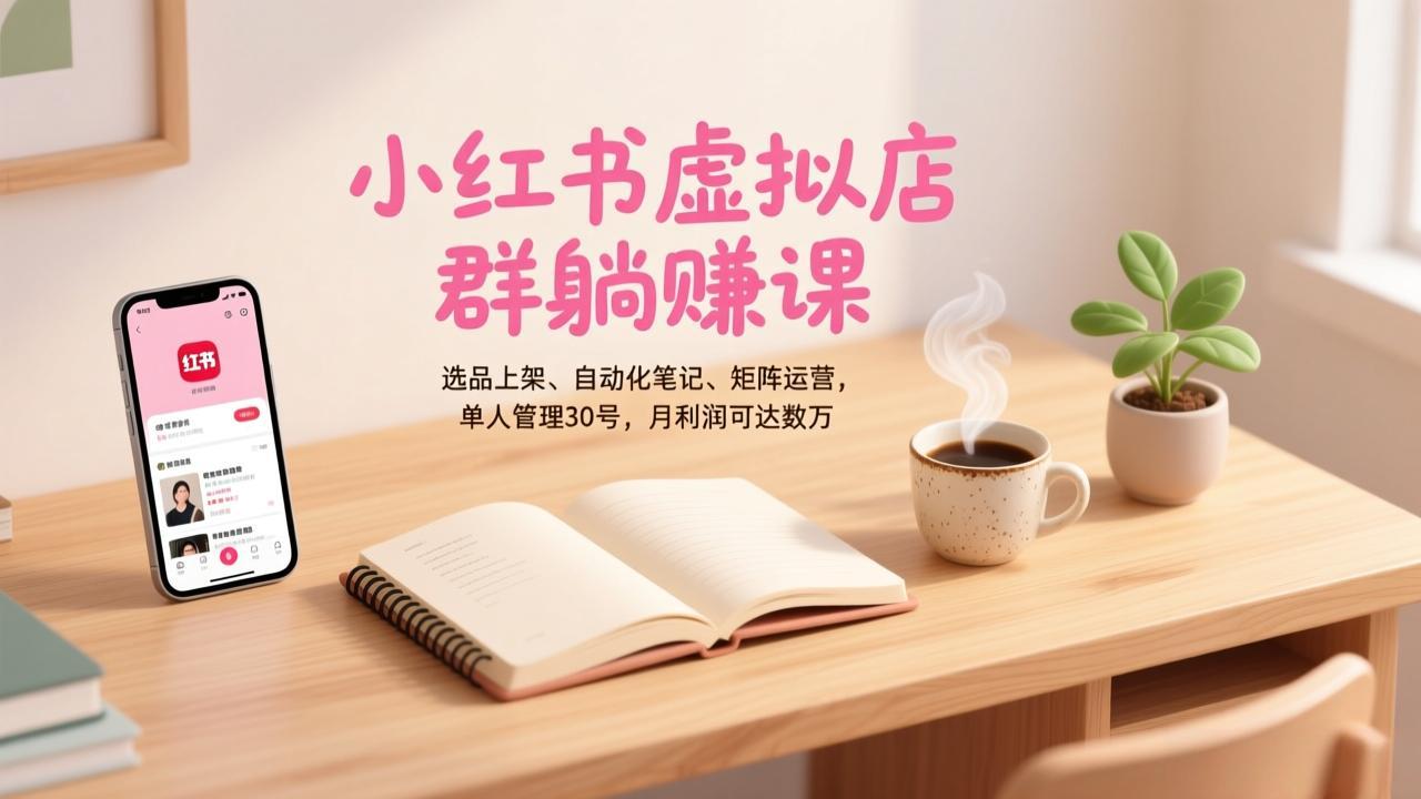 小红书虚拟店群躺赚课，选品上架、自动化笔记、矩阵运营，单人管理30号，月利润可达数万-木子聊项目