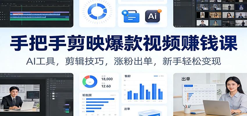 手把手剪映爆款视频赚钱课：AI工具，剪辑技巧，涨粉出单，新手轻松变现-木子聊项目