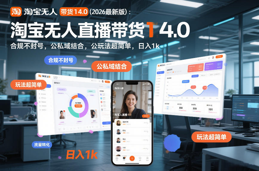 淘宝无人直播带货14.0(2026最新版)：合规不封号，公私域结合，玩法超简单，日入1k+【揭秘】-木子聊项目