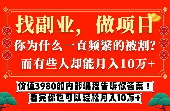 价值3980的网创内部课程，告诉你互联网创业月入10个W的秘密【揭秘】-木子聊项目