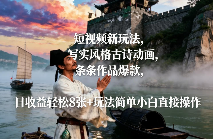 短视频新玩法，写实风格古诗动画，条条作品爆款，日收益轻松8张+玩法简单小白直接操作-木子聊项目