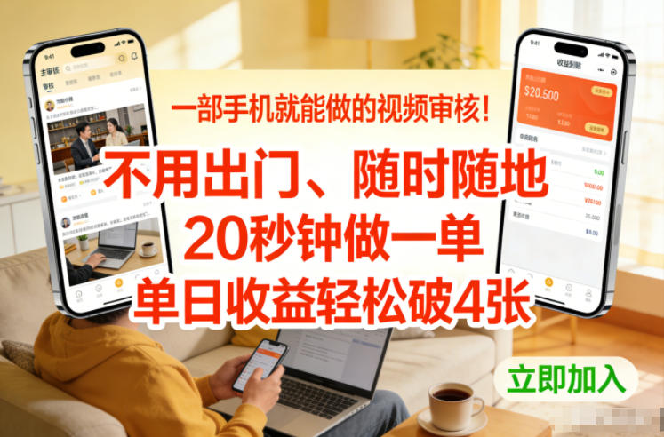 一部手机就能做的视频审核！不用出门，随时随地，20秒钟做一单，单日收益轻松破4张【揭秘】-木子聊项目