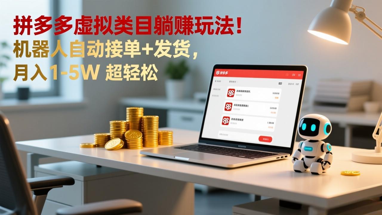 多多虚拟类目躺赚玩法！机器人自动接单+发货，月入 1-5W 超轻松-木子聊项目