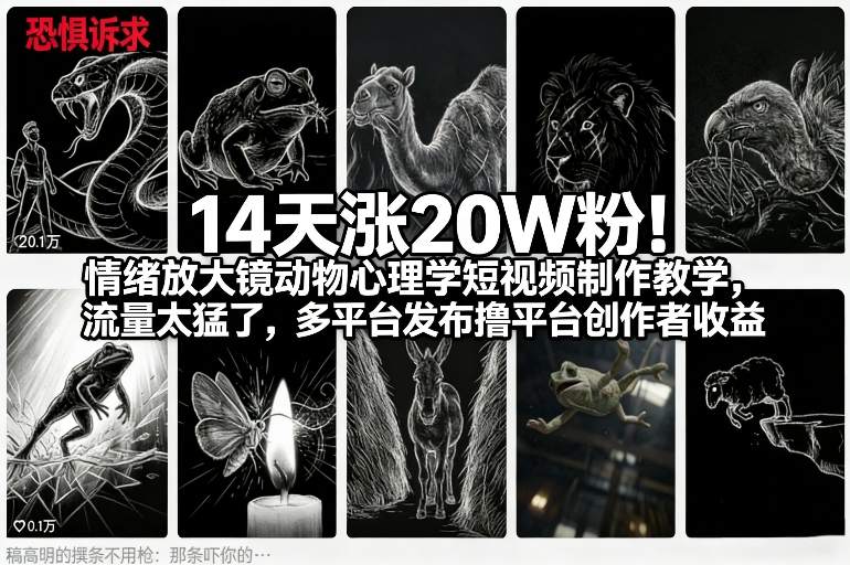 14天涨20W粉！情绪放大镜动物心理学短视频制作教学，流量太猛了，多平台发布撸平台创作者收益-木子聊项目