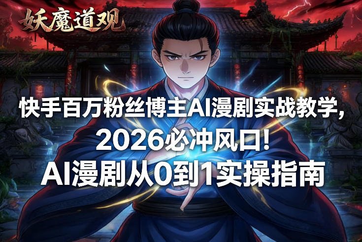 快手百万粉丝博主AI漫剧实战教学，2026必冲风口！AI漫剧从0到1实操指南-木子聊项目