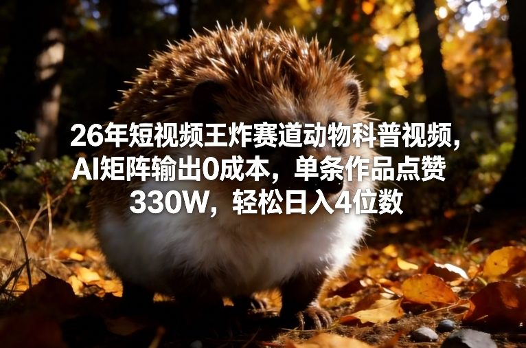 26年短视频王炸赛道动物科普视频，AI矩阵输出0成本，单条作品点赞330W，轻松日入4位数-木子聊项目