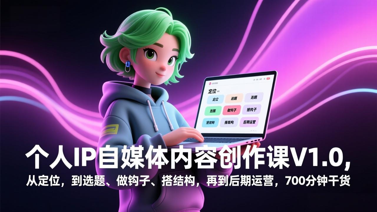 个人IP自媒体内容创作课V1.0，从定位，到选题、做钩子、搭结构，再到后期运营，700分钟干货-木子聊项目