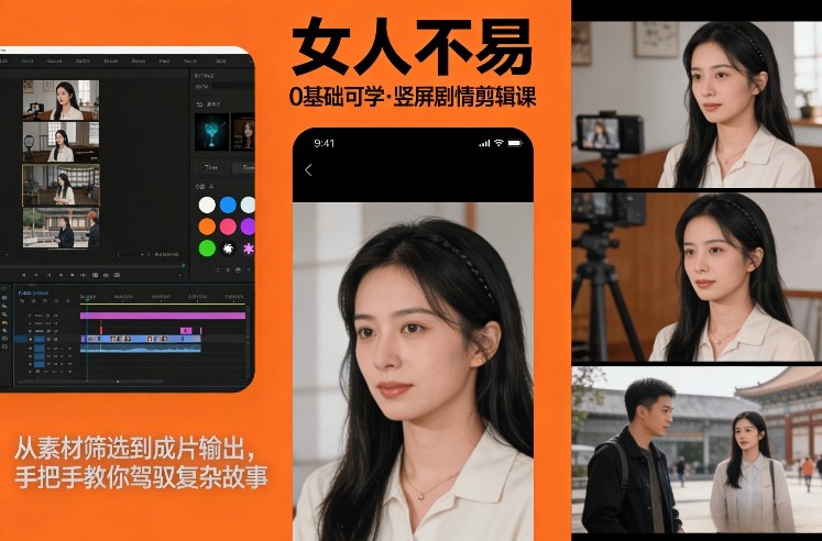 0基础可学！《女人不易》竖屏剧情剪辑课，从素材筛选到成片输出，手把手教你驾驭复杂故事-木子聊项目