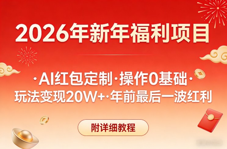 新年福利项目，AI红包定制，操作0基础，玩法变现20W+年前最后一波红利，附详细教程-木子聊项目