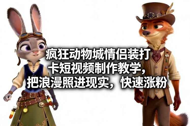 疯狂动物城情侣装打卡短视频制作教学，把浪漫照进现实，快速涨粉-木子聊项目