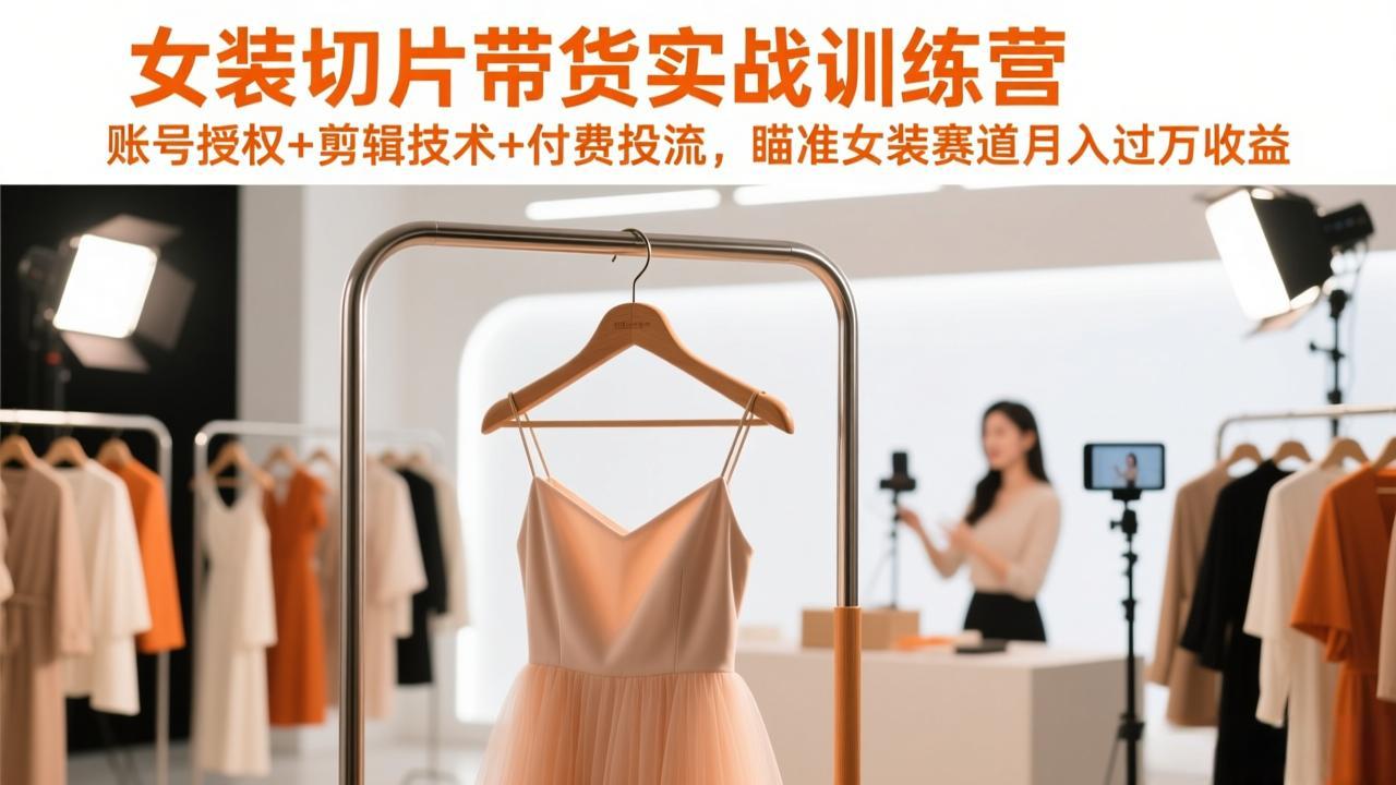 女装切片带货实战训练营，账号授权+剪辑技术+付费投流，瞄准女装赛道月入过万收益-木子聊项目
